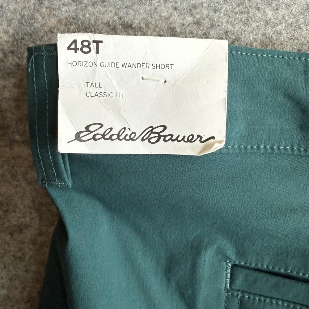 Eddie Bauer Shorts Mens 48T Tall Green Chino Horizon Guide Wander 9 Inseam Hikin
